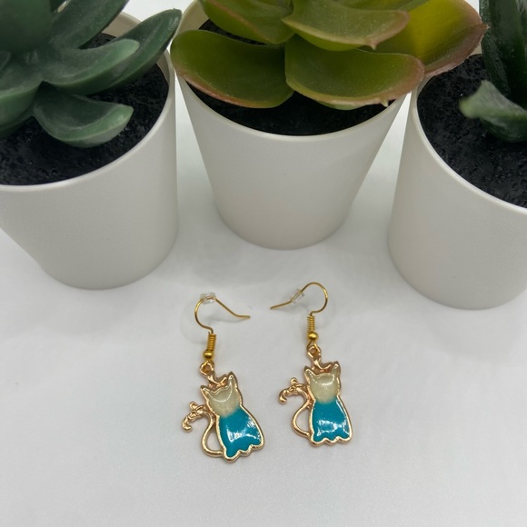 Halloween Blue Cat Drop Earrings - Picture 5 of 7